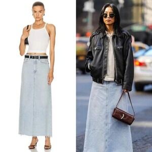 Agolde Hilla Denim Maxi Skirt Light Wash Raw Hem Size 27 A9111-1141 Womens